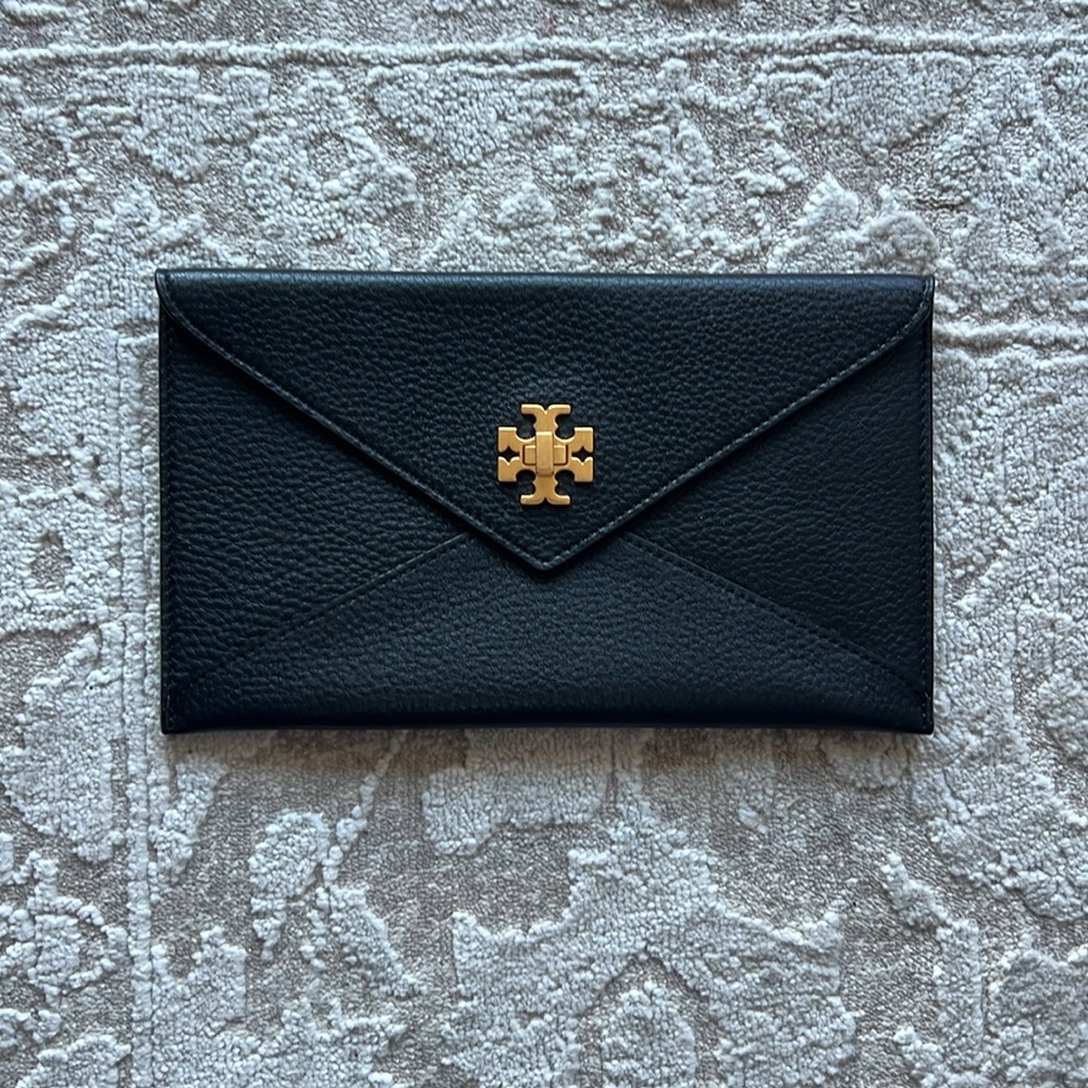 Tory Burch envelope clutch black leather